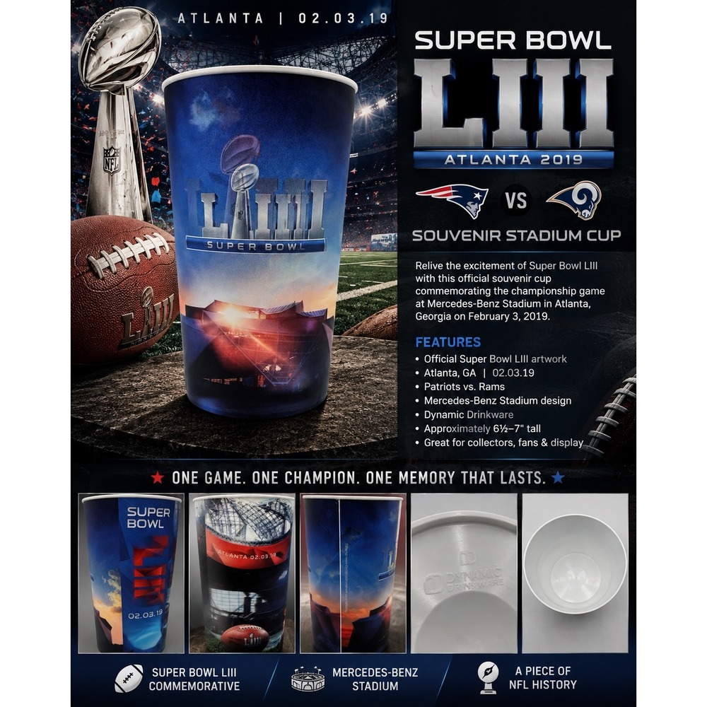 NFL Super Bowl LIII 53 Atlanta 2019 Souvenir 3D Lenticular Cup Dynamic Drinkware